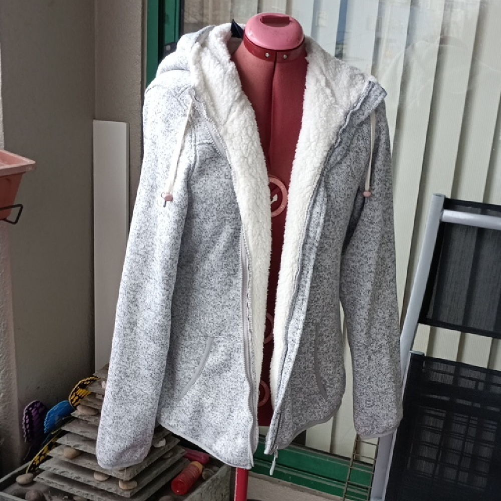 Reebok Gray and White Teddy Jacket with Hood